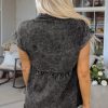 Women's Black Short Sleeve Flap Pocket Button Up Raw Hem Denim Shirt - Image 2