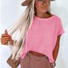 Women's Sachet Pink Solid Color Sweater Tee with Chic Side Slits - Image 4