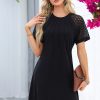 Chic Black Contrast Lace Raglan Sleeve Pleated Shift Dress - Image 8