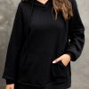 Women's Black Waffle Knit Fleece Lined Oversized Hoodie - Image 10