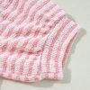 Women's Pink Stripe Textured Puff Sleeve Crewneck Top - Casual Chic - Image 17