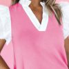 Women's Pink Contrast V Neck Ruffled Textured Knit Top - Elegant and Cozy - Image 6