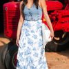 Women's Sky Blue Boho Floral High Waist Ruffle Split Maxi Skirt - Perfect for Summer - Image 7