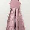 Chic Sepia Rose Ribbed Vest Patchwork Tiered Midi Dress with Pockets - Image 7