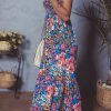 Women's Pink Floral Smocked Bust Spaghetti Strap Wide Leg Jumpsuit - Trendy and Comfortable Summer Outfit - Image 3