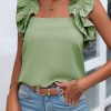 Women's Smoke Green Solid Ruffle Trim Sleeveless Top - Image 2