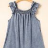 Women's Ashleigh Blue Ruffled Sleeveless Denim Tank Top with Shirred Neckline - Image 5