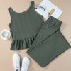 Women's Duffel Green Ribbed Ruffle Tank Top and Pants Set - Stylish Loungewear - Image 11