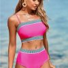 Women's Rose Red Contrast Banding Tube Bikini High Waist 2-Piece Swimsuit - Image 7