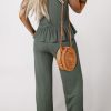 Women's Duffel Green Ribbed Ruffle Tank Top and Pants Set - Stylish Loungewear - Image 6