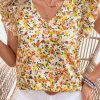 Women's Green Floral Print Ruffled Sleeveless V Neck Tank Top - Stylish Summer Essential - Image 14