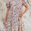 Women's Apricot Bohemian Floral Print Short Puff Sleeve Mini Dress - Image 8