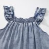 Women's Ashleigh Blue Ruffled Sleeveless Denim Tank Top with Shirred Neckline - Image 9