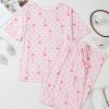 Women's Pink Bow Knot Polka Dot Print Short Sleeve Top Lounge Set - Image 5