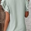 Women's Clearly Aqua Solid Color Ruffled Short Sleeve Casual Blouse - Image 3