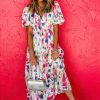 Women's Rose Abstract Print Short Puff Sleeve Tiered Maxi Dress - Image 8