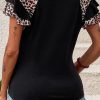 Women's Black Leopard Print Patchwork Ruffled Sleeve V Neck T-Shirt - Image 3