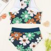 Women's Blue Floral Zip-Up Racerback High-Waisted Bikini Set - Image 11