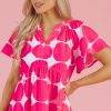 Women's Rose Polka Dot Flutter Sleeve Notched Neck Tiered Mini Dress - Image 6