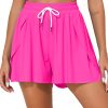 Women's Rose Red Drawstring Elastic Waist Lined Ruffle Shorts Bikini Bottom - Image 20