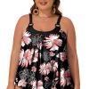 Black 2-Piece Plus Size Wide Strap Floral Tankini Set - Versatile Swimwear for Beach & Vacation - Image 14