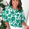 Women's Green Floral Printed Ruffled Short Sleeve Blouse - Stylish and Comfortable - Image 4