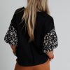 Women's Black Contrast Floral Puff Sleeve Oversized Top - Effortlessly Chic - Image 2