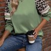 Women's Grass Green Leopard Print Colorblock Raglan Sleeve Sweatshirt - Image 7