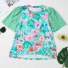 Women's Green Floral Print Eyelet Embroidered Short Sleeve Top - Perfect for Casual and Dressy Occasions - Image 12