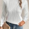 Women's White Textured Wavy Round Neck Long Sleeve Top - Image 9