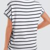 Women's White Stripe Knitted Bat Sleeve T-Shirt for Casual Elegance - Image 2