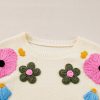 Women's Beige Knitted Flower Pattern Ribbed Edge Sweater - Image 10