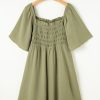 Elegant Grass Green Plus Size Frilly Square Neck Flutter Sleeve Dress - Image 7