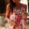 Women's Pink Floral Round Neck Twisted Cut Out Back Tank Top - Bohemian Style - Image 8