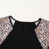 Women's Black Leopard Print Patchwork Ruffled Sleeve V Neck T-Shirt - Image 11