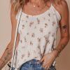 Women's White Floral Pleated Big Bow Back Spaghetti Straps Tank Top - Image 6