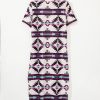 Women's Beige Western Aztec Printed Long T-Shirt Dress with V Neck and Side Slits - Image 7