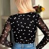 Women's Elegant Black Heart Shape Mesh Patchwork Square Neck Bodysuit - Image 2