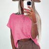 Women's Sachet Pink Solid Color Sweater Tee with Chic Side Slits - Image 7