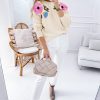 Women's Beige Knitted Flower Pattern Ribbed Edge Sweater - Image 4