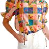 Women's Multicolour Floral Checker Print Ruffled Short Puff Sleeve Blouse - Image 13