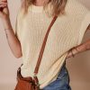 Women's Oatmeal Solid Color Batwing Short Sleeve Knit T-Shirt - Casual and Comfortable - Image 3