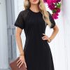 Chic Black Contrast Lace Raglan Sleeve Pleated Shift Dress - Image 9