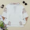 Women's White Leopard Patchwork Oversized Waffle Top - Image 13