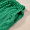 Women's Green Solid Color Ribbed Ruffle Tank Top and Wide Leg Pants Set - Image 12