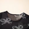 Elegant Women's Black Bow Printed Mesh Short Sleeve Top - Image 7