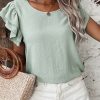 Women's Clearly Aqua Solid Color Ruffled Short Sleeve Casual Blouse - Image 5