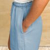 Plus Size Beau Blue Washed Chambray Drawstring Elastic Waist Shorts for Women - Image 3