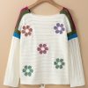 Women's White Daisy Flower Pointelle Knit Sweater - Image 9