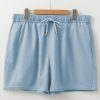 Plus Size Beau Blue Washed Chambray Drawstring Elastic Waist Shorts for Women - Image 4